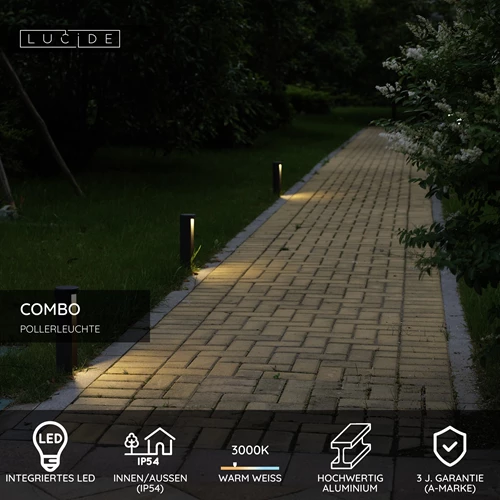 Lucide COMBO - Pollerleuchte - Ø 9 cm - LED - 1x9W 3000K - IP54 - Schwarz - USP